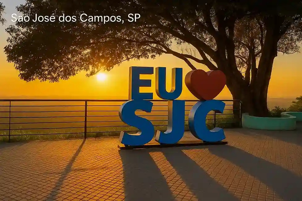 Letreiro Eu amo SJC ao pôr do sol – caça vazamento em São José dos Campos