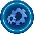 Ícone azul com engrenagens representando os serviços de caça vazamentos