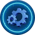 Ícone azul com engrenagens representando os serviços de caça vazamentos